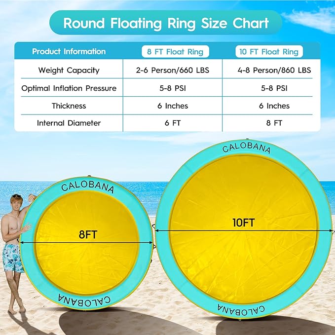 Round Floating Ring Inflatable Water Hammock Heavy Duty River Floats Lake Raft for Adults Tanning Pool Lounger Float Island Platform Pad Mat for Party