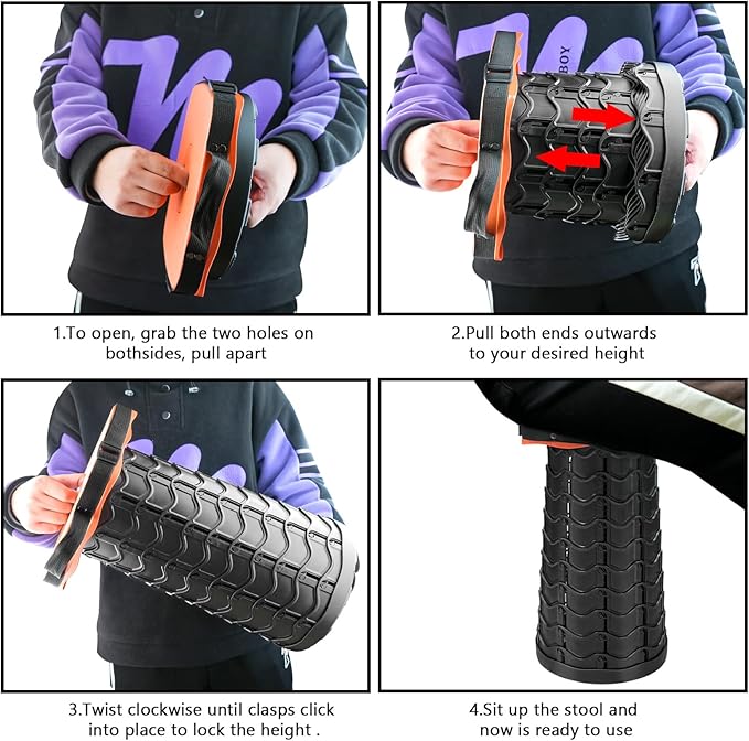 Upgraded Collapsible Stool Heavy Duty 550lbs Load Capacity Portable Folding Chair for Adults Camping Stool Sturdy Foldable Stool (Orange)