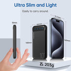 YOBON Power Bank 10000mAh Portable Charger Slim Battery Pack with 2 USB 2.4A Outputs and USB C in/Out Compatible with Huawei iPhone 16 15 14 13 12 iPad Samsung Galaxy S20 Android Tablet (Dark Black)