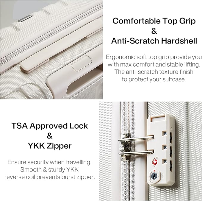 Hanke 14 Inch Underseat Carry On Luggage with Wheels, Lightweight, Waterproof, TSA-Approved, Suitcase, Ivory White