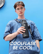 Coolflask 40 oz Water Bottle with Strap, Insulated Metal Water Flask with Straw & Spout Lids, Stainless Steel Double Wall Vacuum, Keep Cold 48h Hot 24h, Leak Proof & Non-BPA, Magic Black