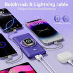 Magnetic 10000mAh Portable Charger for iWatch & iPhone, 22.5W USB C Fast Charging Wireless Power Bank Built-in Cables and Wall Plug, External Travel Battery Pack Compatible with iOS Android Devices