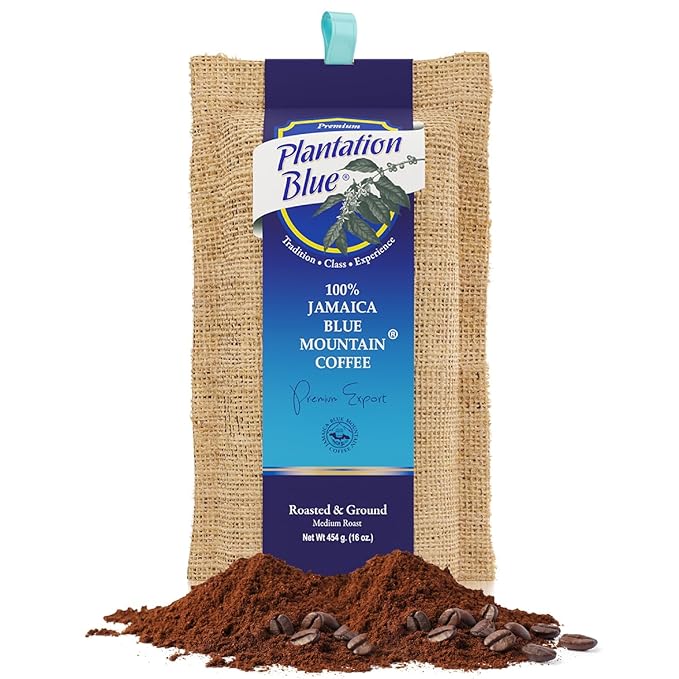 PREMIUM PLANTATION BLUE TRADITION CLASS EXPERIENCE 100% Jamaica Blue Mountain Coffee Medium Roasted and Ground (16oz)