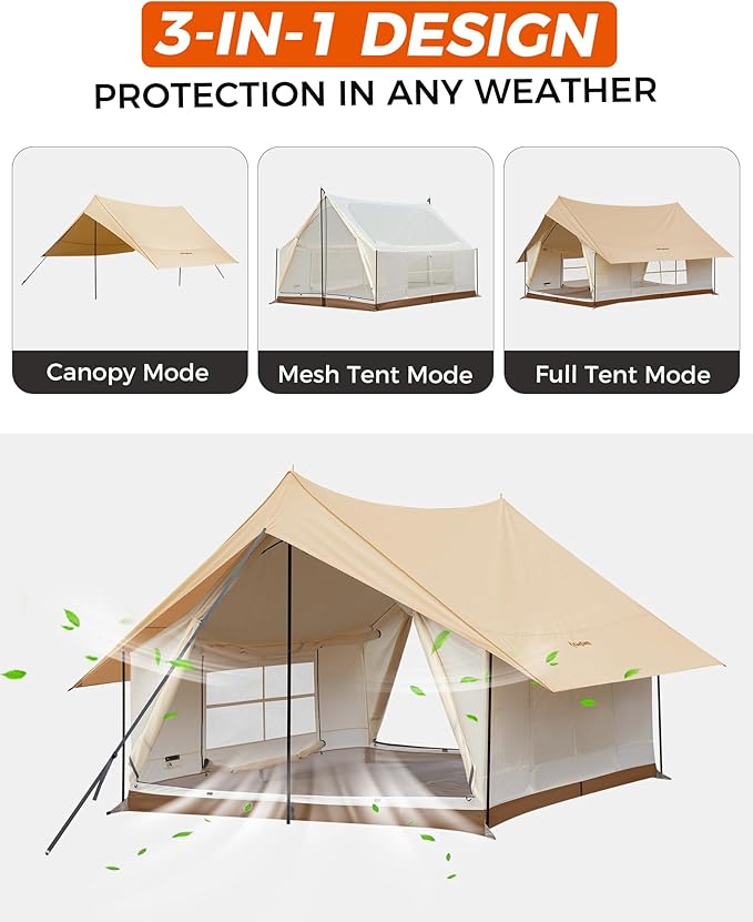 KingCamp Camping Tent 6-8 Person, Weatherproof Hot Tent Large Family Cabin Tents with Stove Jack, Waterproof & Windproof for Family Camping & Outdoor Parties