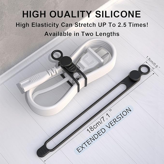 UMUST Silicone Cable Straps,10PCS 7.1"Cord Ties, Reusable Cable Ties，Travel Cord Organizer，Wire Organizer Ties for Kitchen,Home,School,Bundle Storage for Cables Etc（5 Colors）