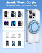 NANAMI Magnetic Wireless Charger Pad with 20W PD Adapter,for MagSafe iPhone 17/16/15/14/13/12 Series & AirPods 3/2/Pro/Pro 2,Non-Slip Base & Strong Magnetic Alignment for Desk and Office Use(Blue)