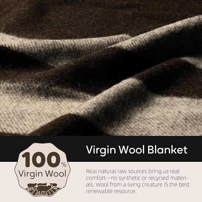 100% Wool Blanket, 62" x 86", Warm, Thick, Washable, Military Wool Blanket, Great for Camping, Outdoors, Sporting Events, Survival Kits