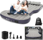 Self-Inflating Car Air Mattress for Tesla Model Y 2025 2024-2020/Model Y Juniper Outdoor Camping Air Bed with 2 Pillows Built-in Pump Air Couch Mat Flocking Air Cushion Model Y Accessories(Beige&Blue)