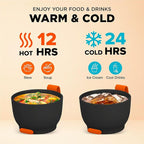 ENERGIFY Vacuum Insulated Food Jar. Large 24oz Bowl incl. Folding Spoon, Cup. Wide Mouth Keep Hot & Cold Drinks Soup Lunch Container for Adults. BPA-Free Stainless Steel, Leak Proof Black Matte