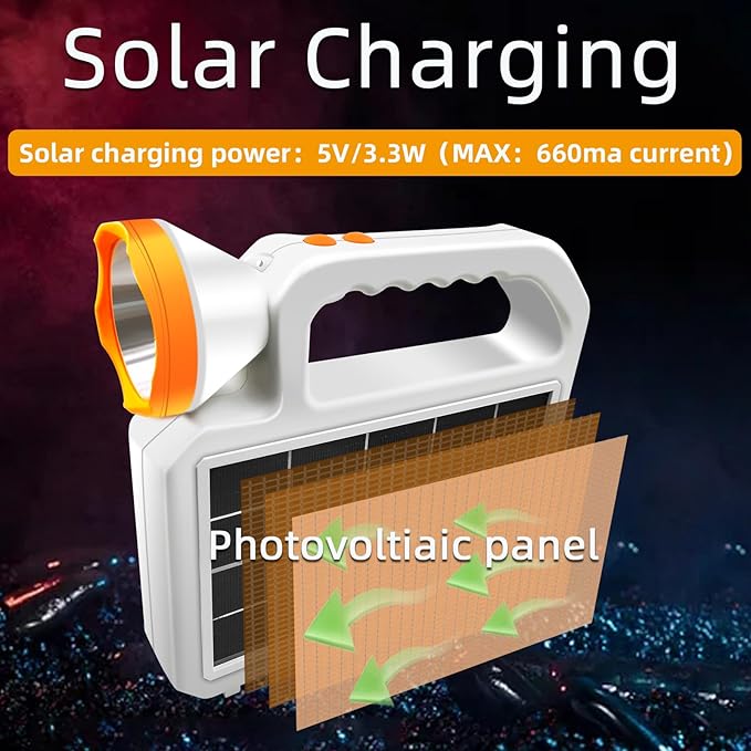 Portable Solar Flashlight LED Spotlight Side Floodlight Camping Lantern Emergency Household Lighting Rechargeable Via USB-C Interface Power Outage Emergency Light for Outdoor Hurricane