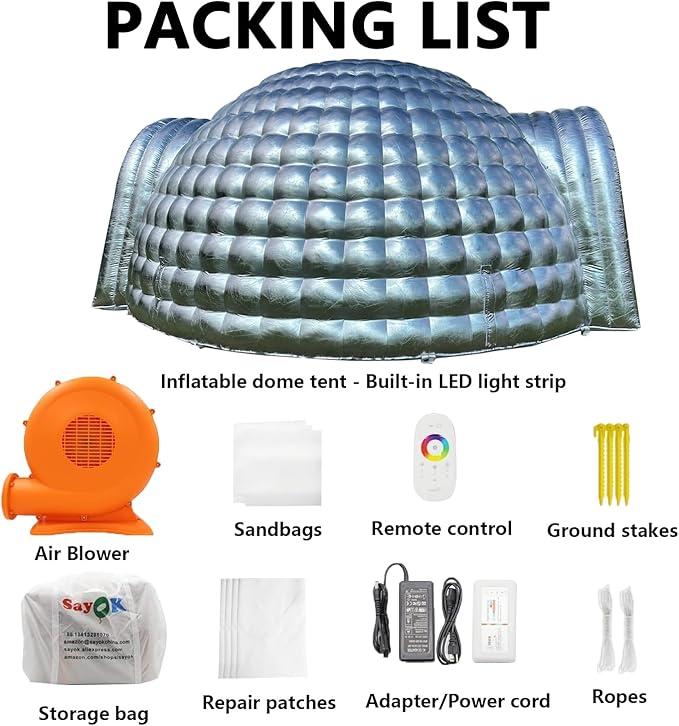 SAYOK Outdoor Portable Inflatable Igloo Dome Tent with Led Light for Party Wedding Event Camping
