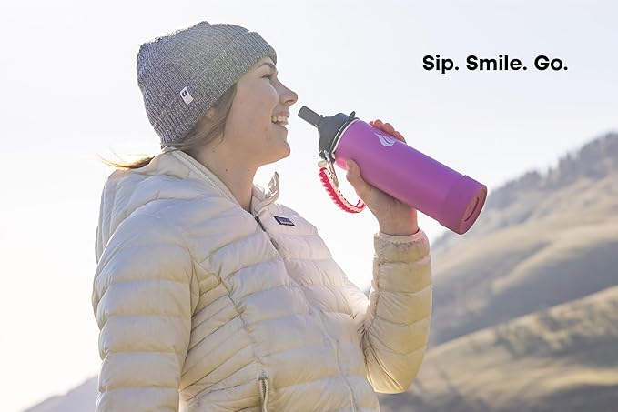 HYDRO CELL Stainless Steel Insulated Water Bottle with Straw - For Cold & Hot Drinks - Metal Vacuum Flask with Screw Cap and Modern Leakproof Sport Thermos for Adults (Fuchsia 24oz)