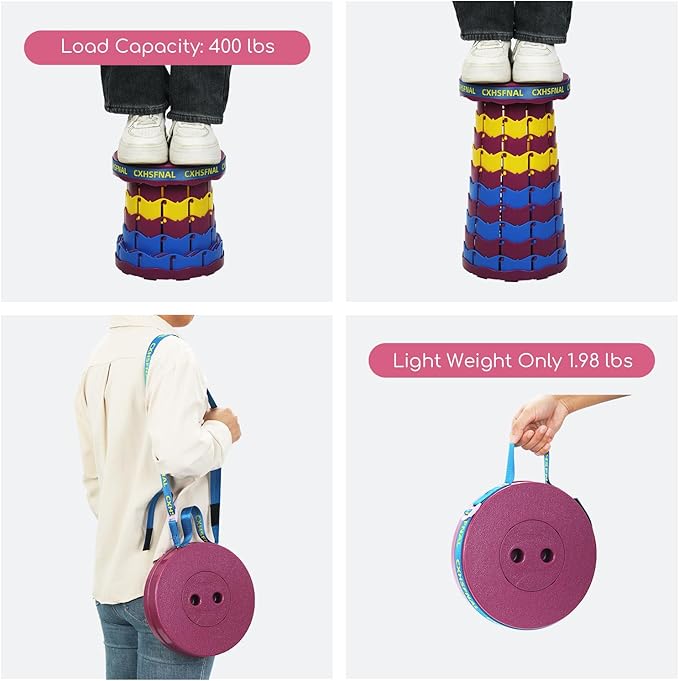 Upgraded Portable Foldable Stool,Folding Camp Stool,Lightweight Sturdy 400lbs Load Capacity Collapsible seat Height Adjustable for Fishing Hiking Picnic Hunting Party BBQ Indoor(Blue Yellow Purple)