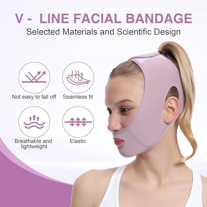 Anti-Snoring Chin Support for Better Sleep，Face Lifting Strap for Sleeping & Snoring Relief, Chin Strap for Double Chin Reduction & Jawline Contouring, Adjustable Breathable V-Line Shaping Belt