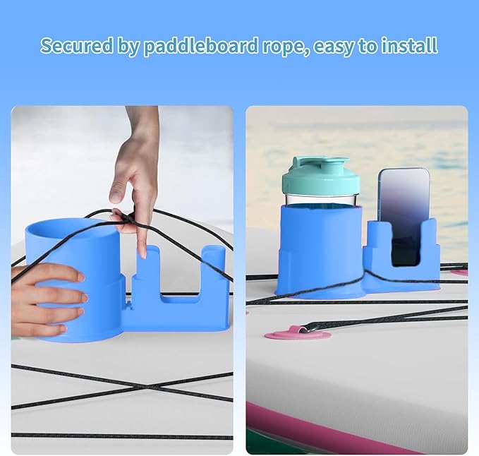 Paddleboard Cup Holder，Non-Tipping Kayak Cup Paddle Board and Stand Up Paddle Board Accessories，2 in 1 Stand Up Paddleboard Drink Holder for Types of Cup Bottle Drink & Phone Holder