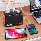 Takki Solar Generator 277Wh Portable Power Station with Solar Panels 40W Included 450W Peak 110V Pure Sine Wave AC Outlet DC USB Ports for Camping Emergency Tent Outdoor Trip