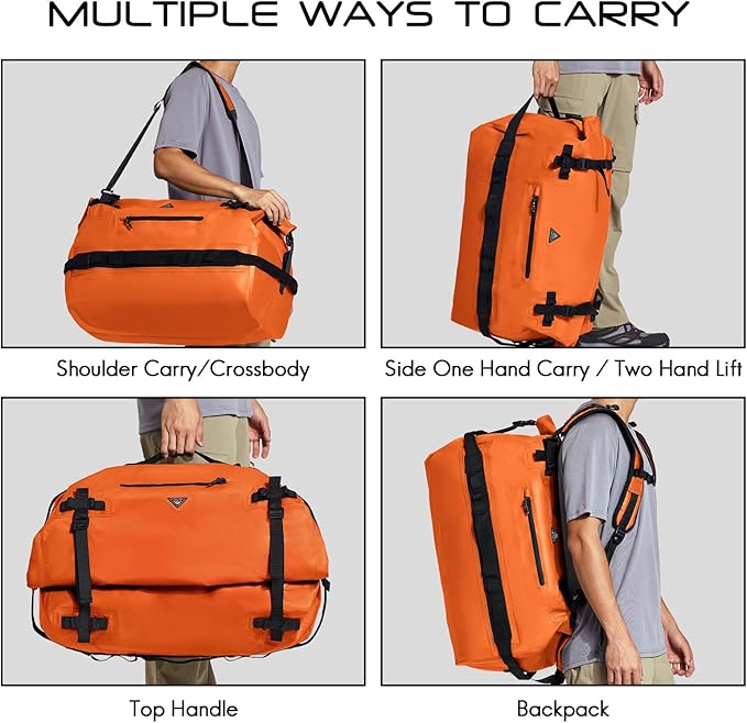 Haimont Large Waterproof Duffel Backpack Roll-Top Heavy Duty Dry Duffle Bag for Boating, Travel, Motorcycle, Kayaking, Camping, 60L