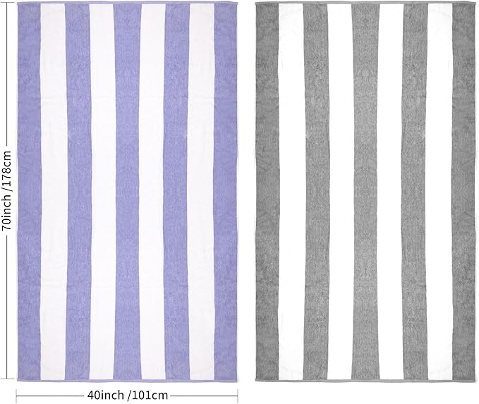 CLOWOOD Plush Oversized Beach Towel - Cotton 40 x 70 Inch Large Thick Blue Striped Cabana Pool Swimming Towel