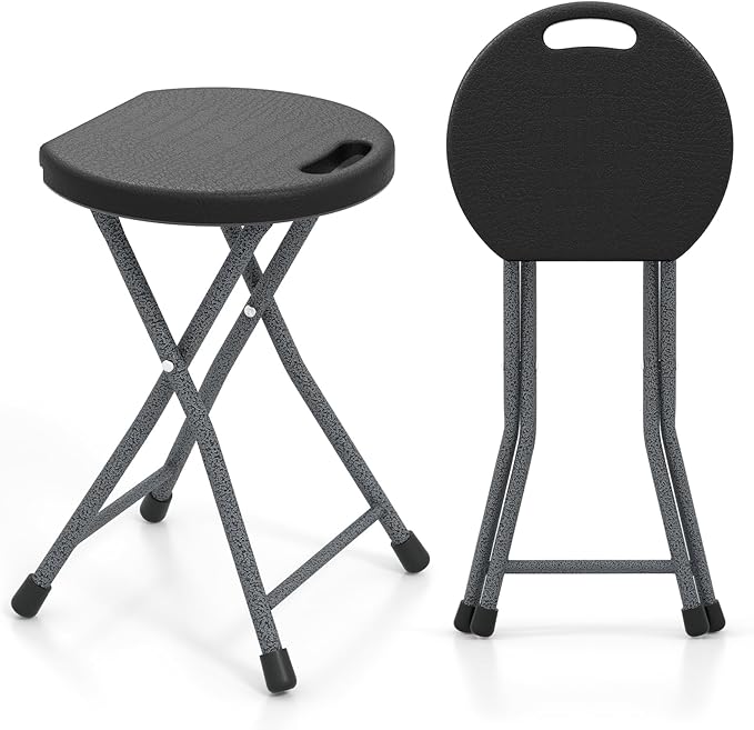 Goplus Folding Stool, 18 inch Foldable Camping Stool for Adults with 440 lb Capacity, Portable Plastic Fold up Stool, Collapsible Round Stool with Handle for Fishing Hiking Gardening BBQ