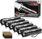 RECHOO LED Flashlight 6 Pack, Tactical Flashlights High Lumens with 3 Modes, Pocket Small Flash Light, Waterproof Zoomable Flashlights for Home Emergency, Camping Essentials (Battery Included)