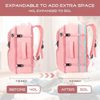 Travel Backpack for Women, Expandable Carry on Backpack, TSA 17.3 inch Laptop Bag Flight Approved, Lightweight Waterproof Business Luggage Bag, Travel Gifts for Women, Pink