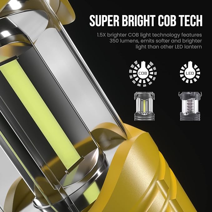 Lichamp LED Camping Lantern, 4 Pack Battery Powered Flashlight for Power Outages, Portable Collapsible Hanging Light Essential for Home, Outdoor, Emergency Lamp Survival Kit Gear for Hurricane, Yellow