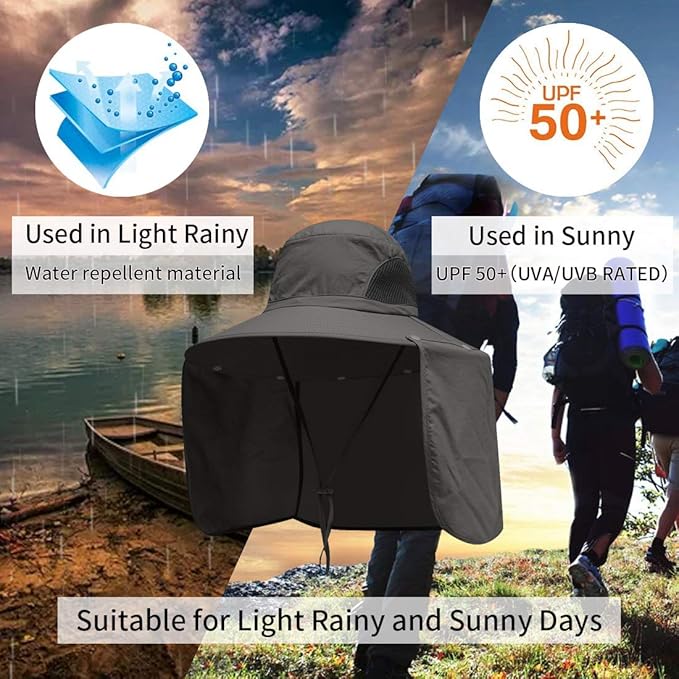 Sun Blocker Hats Outdoor Sun Protection Fishing Cap with Neck Flap Large Brim Outdoor Hat