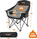 Oversized Camping Chair with Cooler Bag, XL Fully Padded Folding Portable Camping Chairs for Adults, Big Heavy Duty Outdoor Patio Lawn Chair with Arm Cup Holder Supports 450lbs