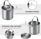 Lixada 5PCS Camping Cookware Set Stainless Steel 1.2L Camping Pot with 2 Cups & 2 Bowls, Lightweight Portable Backpacking Pot with Foldable Handles & Lid for Outdoor Cooking Hiking Picnic
