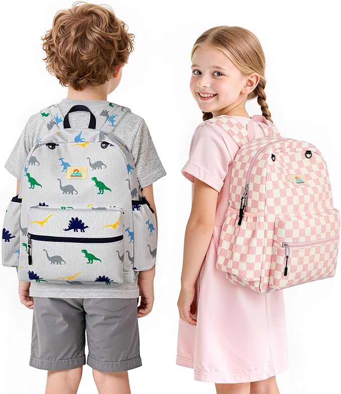 STEAMEDBUN Corduroy Kids Backpack for Boys and Girls 5-8: Boys Backpack for Elementary Kindergarten - 15 inch Cute Backpacks for Kids - Dinosaur