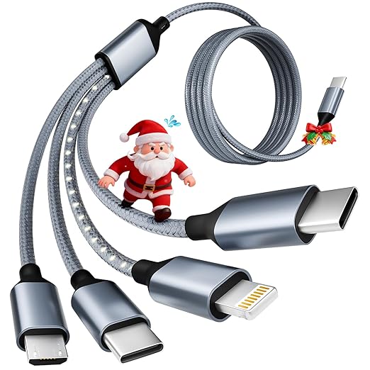 USB C Multi Charging Cable [1Pack 5FT], 4 in 1 Charging Cable Nylon Braided USB-C Multiple Charger Cord with Micro USB,IP Port and 2 Type C Adapter Port for iPhone 17/16 Series/Cell Phones and More