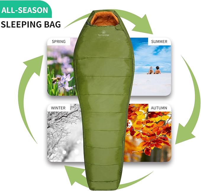3-4 Seasons Shingle Sleeping Bag 15℉ with Inner Pocket for Adult,Perfect for Backpacking,Traveling and Hiking,Including Free Compression Stuff Sack.