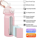 BJPKPK Water Bottle With Straw 18oz Insulated Water Bottles Reusable Stainless Steel Metal Thermo With Leak Proof Lockable Lid And Carry Handle,Light Pink