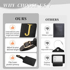 Personalized Initial Luggage Tags for Suitcase TSA Approved, Black Leather Cute Luggage Tag with Privacy Cover Name Card, Embroidered Custom Luggage Tags Travel Backpack Tags Gifts for Women Kids(J)