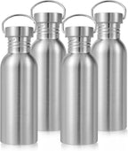 Volhoply 22oz Stainless Steel Water Bottle with Handle 4 Pack,Non Insulated Single Wall, Dishwasher Safe No Plastic 18/8 304 Metal Water Bottles with Wide Mouth for Camping, Hikers, Cyclists