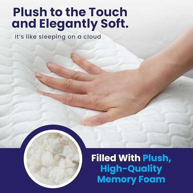 Sidney Sleep Bed Pillow for Side and Back Sleepers - Adjustable Filling - Memory Foam Pillow for Neck and Shoulder Pain - Customizable Loft - King Size - Additional Foam Bag Included (White)