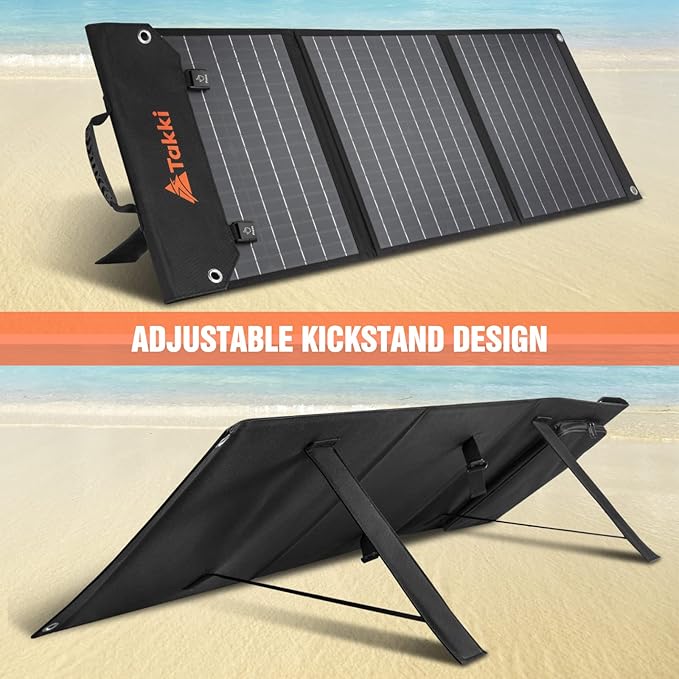Takki 60W Solar Panel Foldable Solar Charger Kit with USB DC Type-C Ports for Portable Power Station Generator Camping Outdoor, 10 Connectors