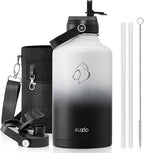 BUZIO 64oz Insulated Water Bottle with Straw Lid and Flex Cap, Stainless Steel Powder-Coat Water Flask, Keep Beverage Cold for 48 Hrs Hot for 24 Hrs Simple Thermo Canteen Mug, White and Black