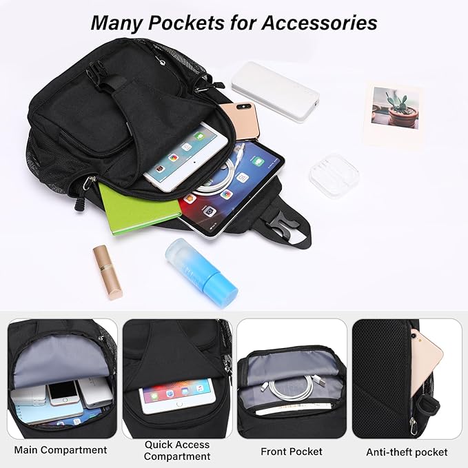 MOSISO Sling Backpack Travel Hiking Daypack, Crossbody Convertible Sling Bag with Front Pocket One Shoulder Chest Bag