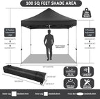 COBIZI 10x10 Pop Up Canopy Tent 10x10 Canopy with 4 Sidewalls Waterproof Heavy Duty Commercial Canopy Tent for Parties Outdoor Tent Garden Gazebo Tent, Carry Bag with Wheel(10x10ft, Black)