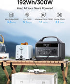Portable Power Station, 192Wh LiFePO4 Battery Backup w/ 2 300W (Surge 600W) AC Outlets, PD60W Fast Charging Outlet, Solar Generator for Outdoors Camping Travelling and Emergencies