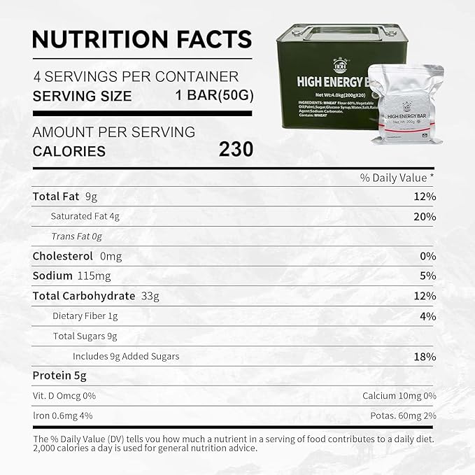 Meal Ready To Eat Emergency Food Rations, Long Self Life Survival Food Bars, High Eneger Bars for Camping, Hiking, Military，Outdoor Disaster, 40 Pack with 2 Tin Boxes