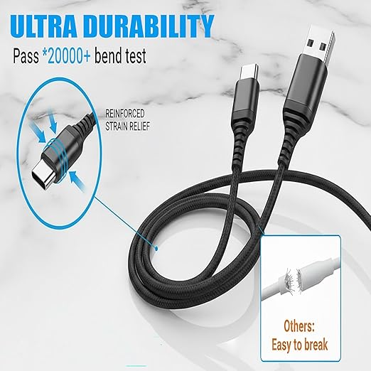 10-Pack USB Type-C Cables [3.3 ft / 1 m | 3A Fast Charge | Braided] – USB-A to USB-C Charger Cords, Compatible with iPhone 17/17 Pro/16e/16/15 Pro Max, Samsung Galaxy S25/S24/S23, Google Pixel 10/9/8