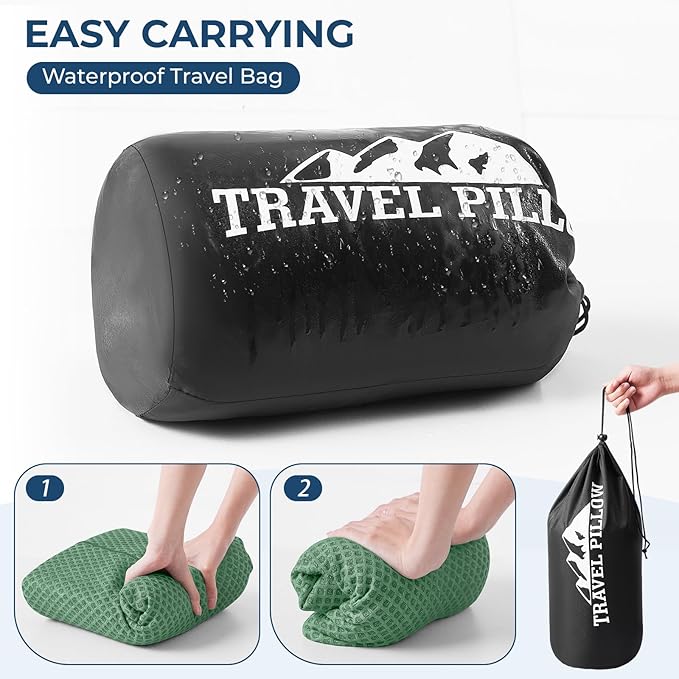 Travel Pillow Memory Foam Pillows, Ergonomic Wave Cervical Neck Pillow for Neck Pain Relief, Compressible Medium Firm Side Sleeper Pillow, Ideal for Camping, Office, Home & Bed (Green, S)