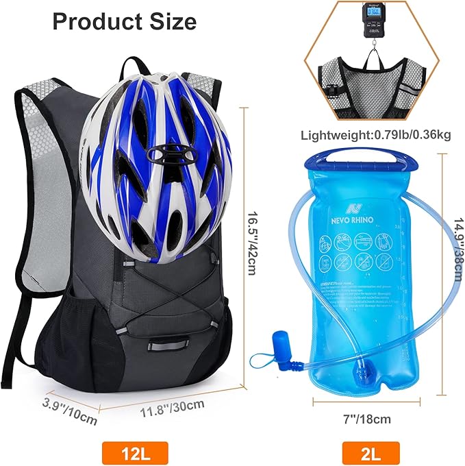 Lightweight Hydration Backpack, Running Backpack with 2L Water Bladder, Hydro Water Daypack for Cycling Hiking Rave for Men Women