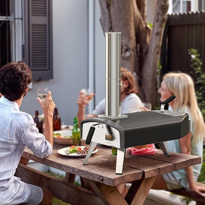 Outdoor Pizza Oven 12“ Wood Charcoal Fired Pizza Oven with Square Pizza Stone, Portable Pizza Stove for Outside Backyard Camping Picnics