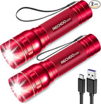 Rechargeable Flashlights High Lumens, G1000 Super Bright Flash Light 2 Pack, Small Zoomable LED Flashlight with 3 Lighting Modes, Portable Flashlights for Camping Essentials, Gift for Women (Red)