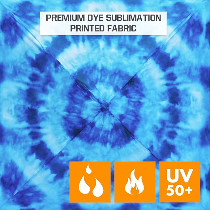 EAGLE PEAK 10x10 Slant Leg Pop-up Canopy Tent Easy One Person Setup Instant Outdoor Beach Canopy Folding Portable Sports Shelter 10x10 Base 8x8 Top (Tie Dye Blue)