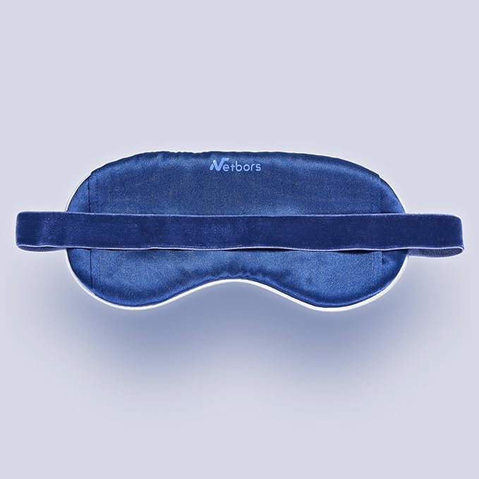 Luxury Silk Sleep Mask with 22mm Mulberry Silk, Velvet Elastic Band, Heat Therapy Pocket, and Travel Pouch, Navy Color