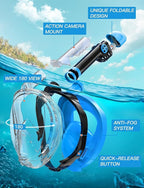 Zenoplige Full Face Snorkel Mask Adults,Dry-Top Snorkeling Gear with Camera Mount,Foldable 180-Degree Panoramic Scuba Mask for Snorkeling Diving Swimming Travel,Snorkel Mask Anti-Fog & Anti-Leak